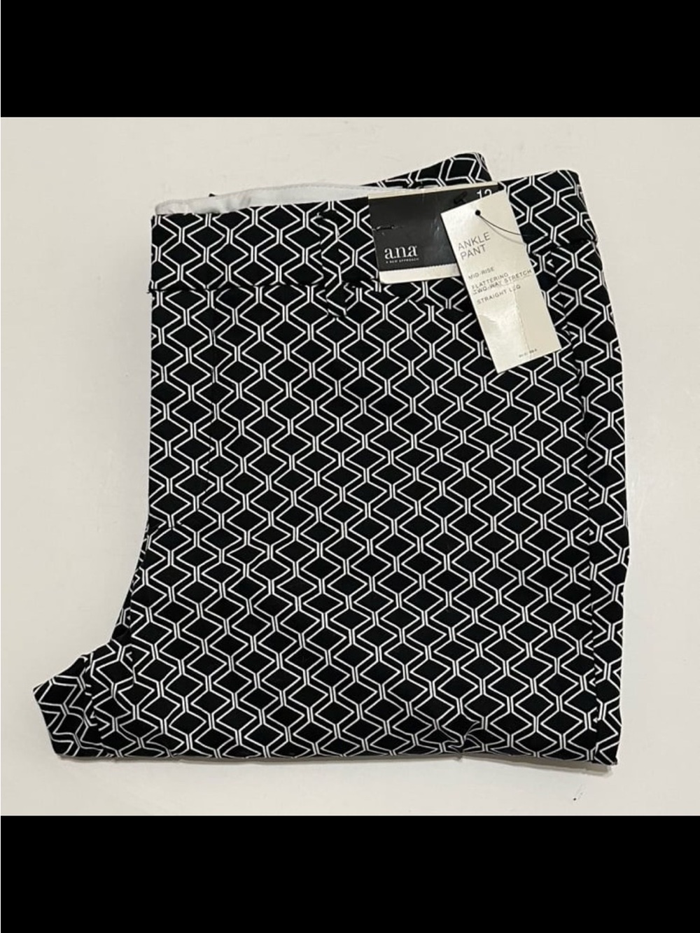 NWT ANA Black & White Geometric Ankle Pants Size 12
